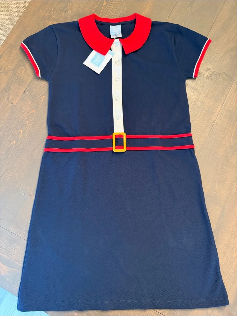 NWT Bella Bliss Red Collar Navy Dress Belted School Size 14 Girls